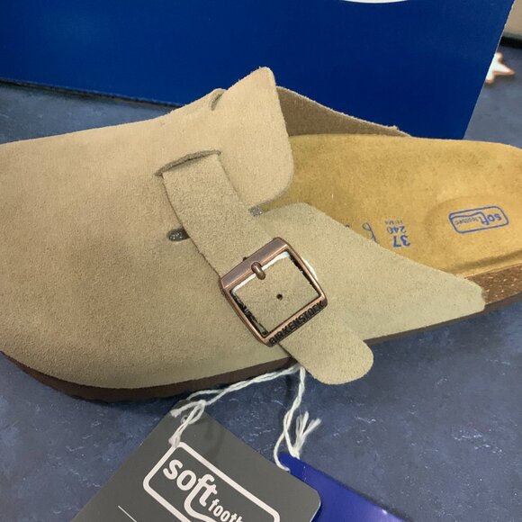 Birkenstock Boston Taupe Soft Footbed Suede Leather Unisex Comfort Shoes - Picture 3 of 5